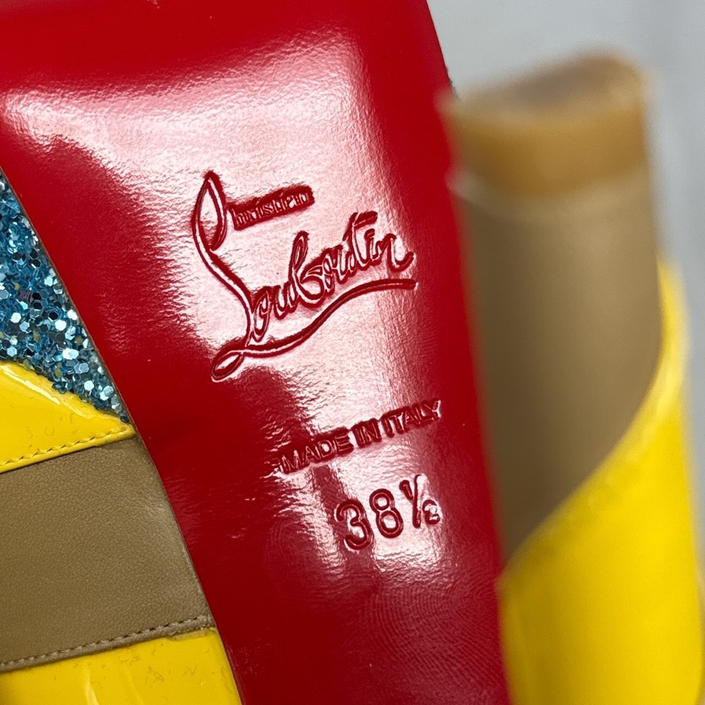 Christian Louboutin Foraine 140 Bow Striped Leather Glitter Platform Pumps Heels - Picture 13 of 16